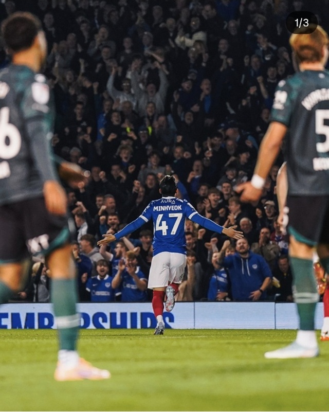 ▲ 양민혁(포츠머스 FC)이 마수걸이 포를 터뜨렸다. 포츠머스 인스타그램 갈무리. 251002 ⓒpompey