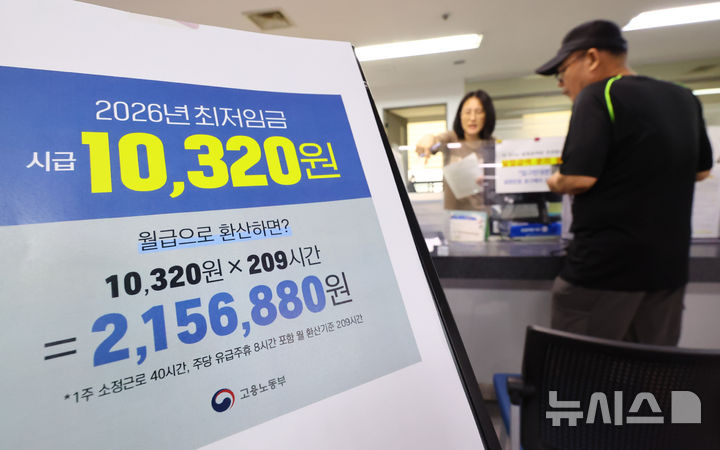 ▲ 고용노동부가 2026년도 최저임금을 시간당 1만320원으로 확정·공시한 지난 8월 5일 서울 마포구 서울서부고용복지플러스센터 게시판에 2026년도 최저임금 홍보물이 게시돼 있다. ⓒ뉴시스