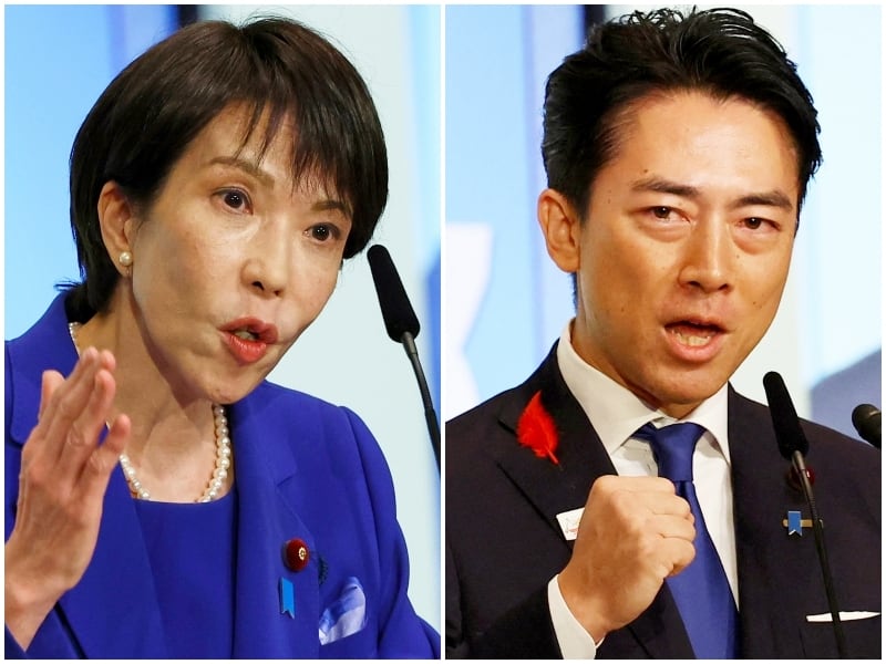 ▲ 일본 자민당 총재 선출 결선투표에 진출한 다카이치 사나에(왼쪽) 전 경제안보담당상과 고이즈미 신지로 농림수산상. ⓒ로이터 연합뉴스