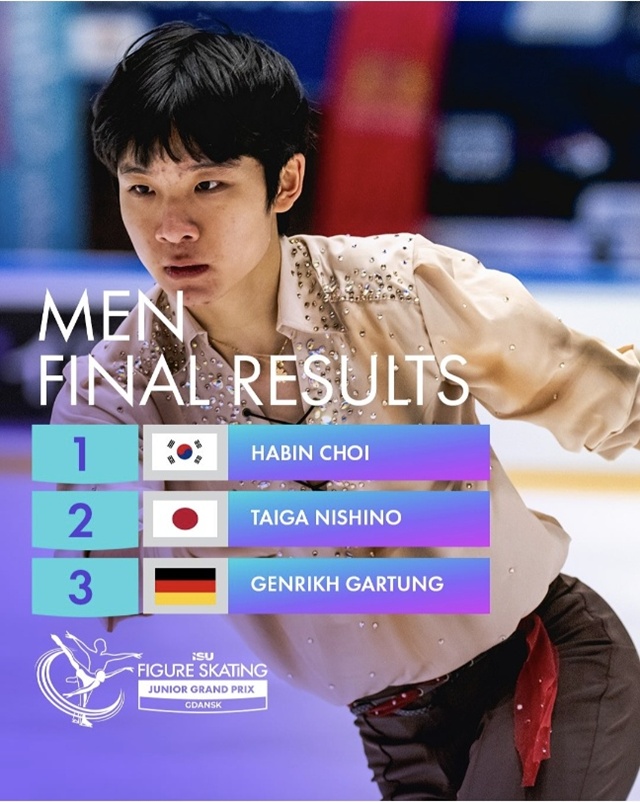 ▲ 피겨 스케이팅 남자 싱글 기대주 최하빈이 2025-2026 ISU 주니어 그랑프리 6차 대회에서 우승하며 왕중왕전인 주니어 그랑프리 파이널 출전권을 획득했다. 251005 사진=ISU 인스타그램 계정 갈무리. ⓒisufigureskating