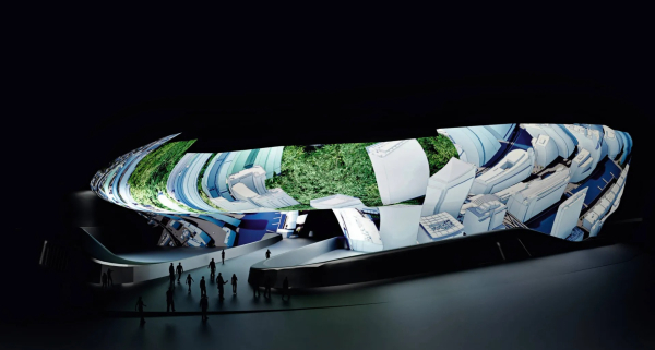 ▲ 서울 동대문 디자인 플라자에서 3D 맵핑으로 구현된 미래 도시. ⓒ다쏘시스템