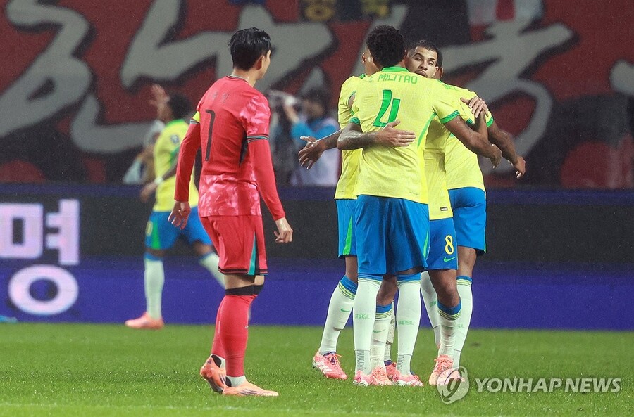 ▲ 손흥민의 A매치 137경기 출전 경기에서 한국은 브라질에 0-5 참패를 당했다.ⓒ연합뉴스 제공