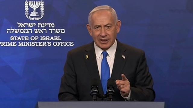 ▲ 베냐민 네타냐후 이스라엘 총리 영상 성명. 타임스오브이스라엘 홈페이지 갈무리. 251013 ⓒ연합뉴스