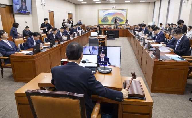 ▲ 윤한홍 국회 정무위원회 위원장이 9월29일 국회에서 열린 정무위 전체 회의에서 2025년도 국정감사 증인 등 출석요구의 건을 처리하고 있다. ⓒ연합뉴스