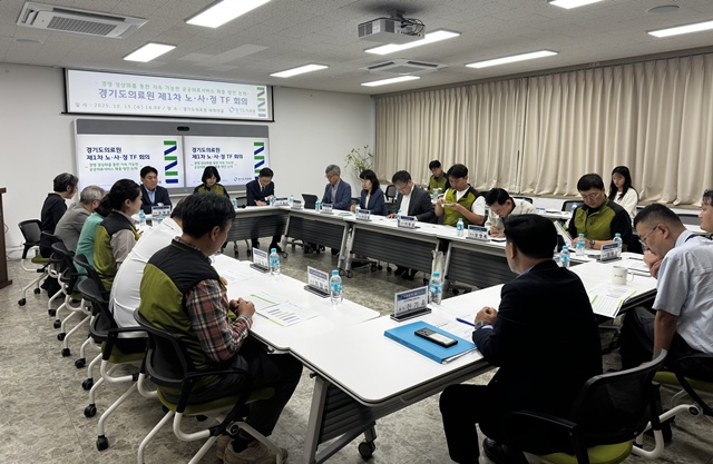 ▲ 경기도가 경기도의료원 및 경기도의료원 노조와 함께 지난 15일 경기도의료원 대회의실에서 '경기도의료원 운영정상화 및 지속 가능한 공공의료 확충을 위한 노·사·정 TF' 제1차 회의를 진행하고 있다. ⓒ경기도의회 제공