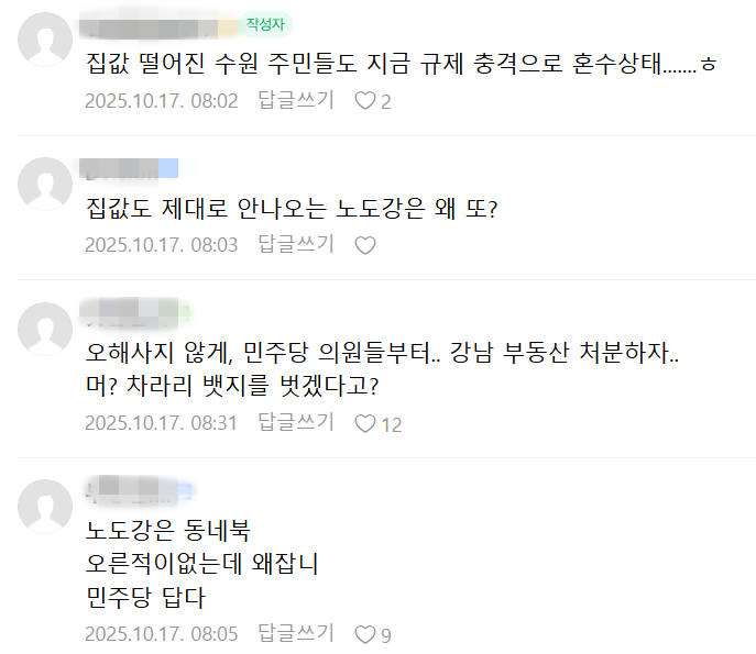 ▲ 정부 부동산 대책에 대한 커뮤니티 반응글ⓒ부동산스터디 갈무리
