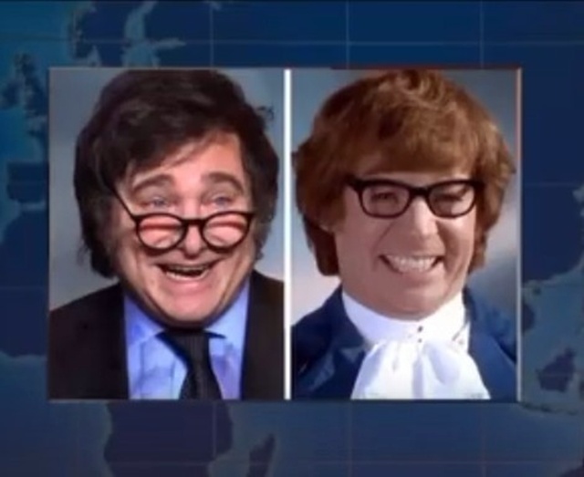 ▲ 하비에르 밀레이 아르헨티나 대통령(좌)과 영화 오스틴 파워 주인공. 온라인 갈무리. 251020 ⓒ연합뉴스