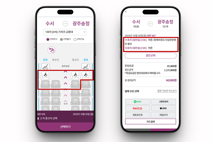 ▲ 에스알(SR)이 고객 의견을 반영해 휠체어 이용 고객과 동반 보호자의 이용 편의를 높이기 위한 '보호자 동반 좌석 제도'를 운영한다. ⓒ에스알
