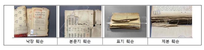 ▲ 국립중앙도서관이 소장한 자료 중 훼손된 장서.ⓒ박수현 의원