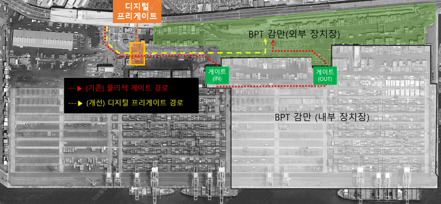 ▲ 디지털 프리게이트 적용 전후 비교 지도.ⓒ부산항만공사