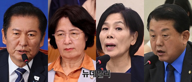 ▲ (왼쪽부터) 더불어민주당 정청래 대표·추미애 법제사법위원장·최민희 과학기술정보방송통신위원장·김병주 최고위원.ⓒ뉴데일리DB