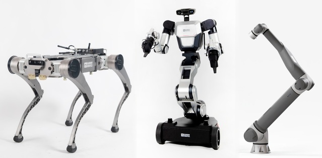 ▲ (왼쪽부터)레인보우로보틱스가 기존에 개발한 4족로봇, 이동형 양팔로봇, 협동로봇. ⓒ삼성중공업