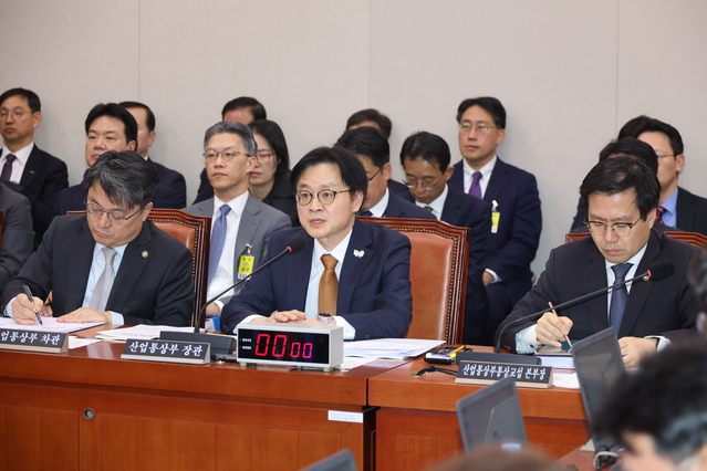 ▲ 김정관 산업통상자원부 장관이 24일 서울 여의도 국회에서 열린 산업통상자원중소벤처기업위원회의 산업통상자원부 등 종합감사에서 의원 질의에 답하고 있다. 2025.10.24. ⓒ뉴시스