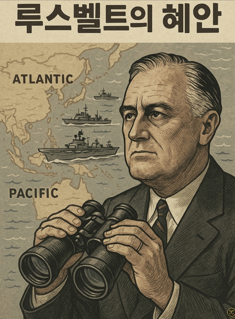 ▲ 미국 민주당의 루스벨트 대통령은 대공황을 이겨낸 뉴딜정책으로 유명하다. 그는 안보정책과 경제정책을 융합해 미국조선업을 육성했다. 대서양은 물론 태평양으로 뻗어나간 해양강국의 밑그림을 설계했다. ⓒ 챗Gpt