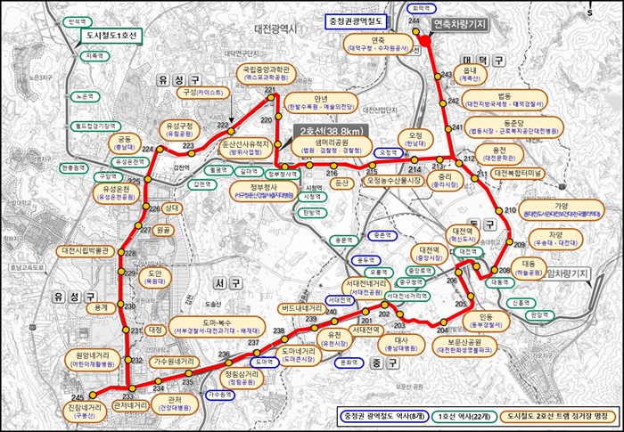 ▲ 도시철도 2호선 트램 정거장 45개소의 명칭을 최종 확정·고시했다.ⓒ대전시