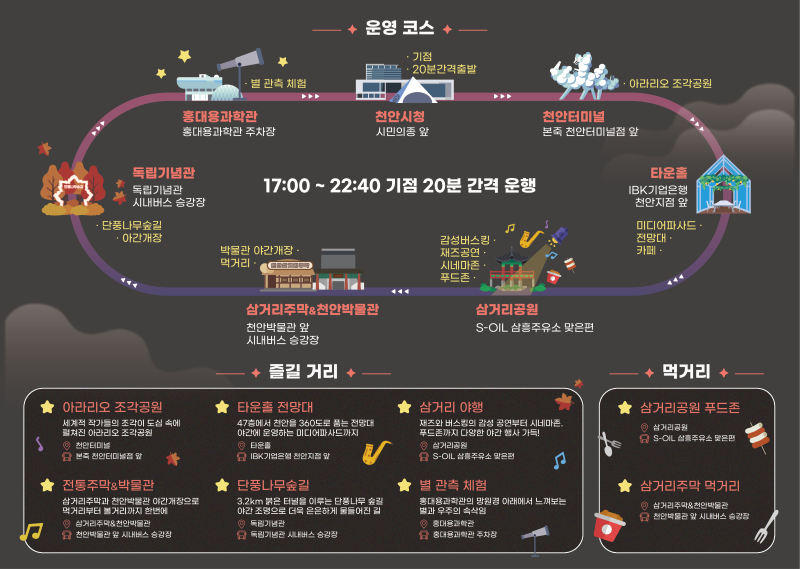 ▲ 야간 순환형 투어버스 ‘별빛 한바퀴 시즌2’ 홍보문.ⓒ천안시