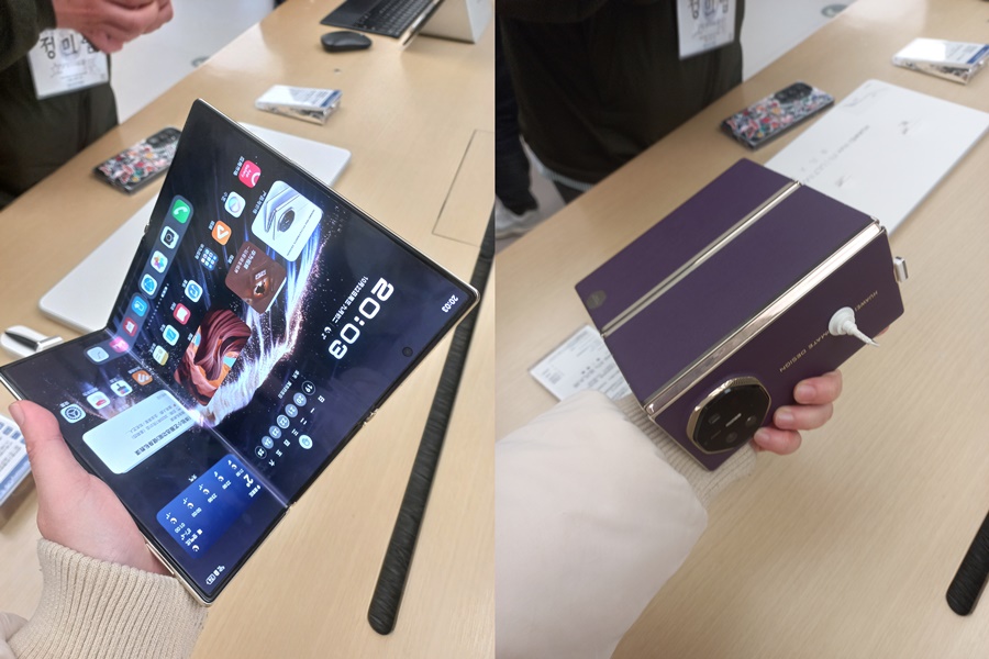 ▲ 중국 하얼빈 화웨이 매장에 전시된 '메이트XTs' ⓒ중국(하얼빈)=윤아름 기자