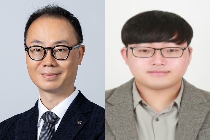 ▲ ITU-T SG21 정기회의에 참석해 기술보고서를 발표한 김원태 교수(왼쪽)와 권준형 박사과정.ⓒ한기대