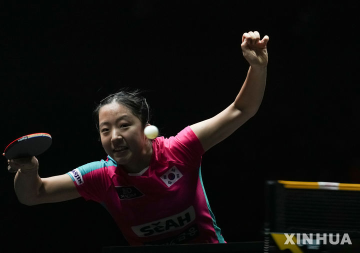 ▲ 신유빈이 몽펠리에 대회 32강에서 승리하며 16강에 올라섰다.ⓒ뉴시스 제공