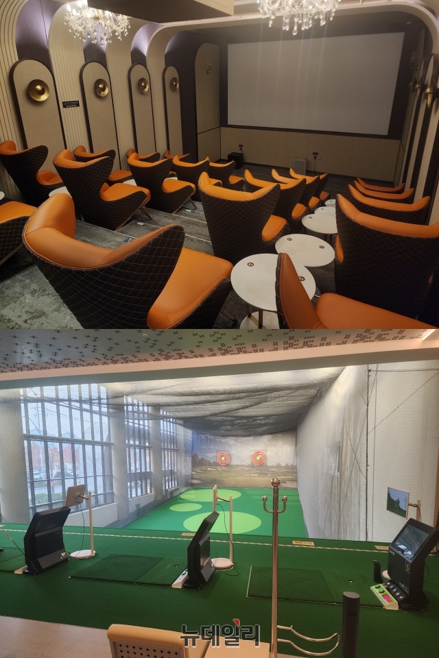 ▲ 단지 내 영화관과 골프장 시설=나광국 기자