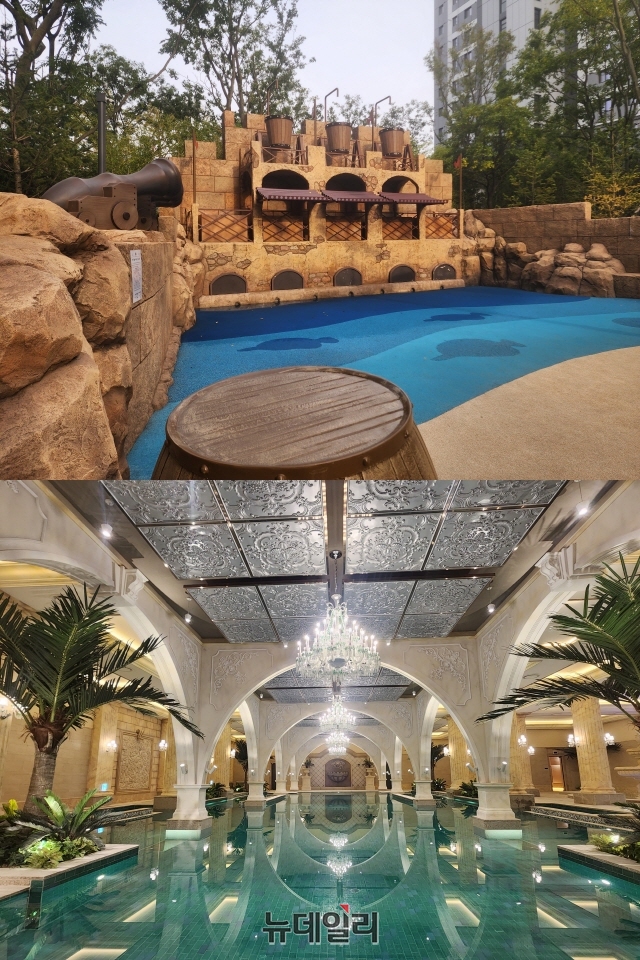 ▲ 단지 내 조성된 놀이터와 수영장=나광국 기자