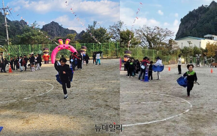 ▲ 울릉초등학교 가을 운동회에서 학생들이 함박 웃음꽃을 피우며 힘차게 달리고 있다.ⓒ뉴데일리