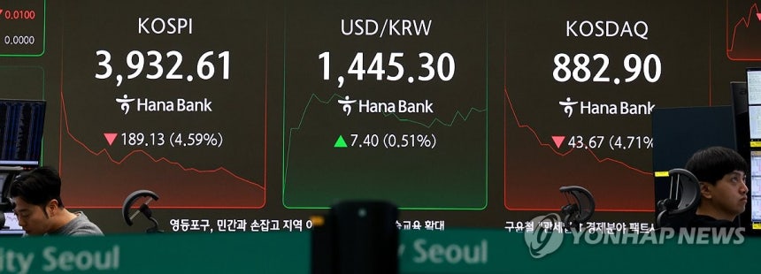 ▲ 5일 서울 을지로 하나은행 본점 딜링룸 현황판에 코스피 지수가 표시되고 있다. /연합뉴스