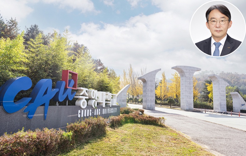 ▲ 중앙대학교 전경. 우측 상단은 박상규 총장.ⓒ중앙대