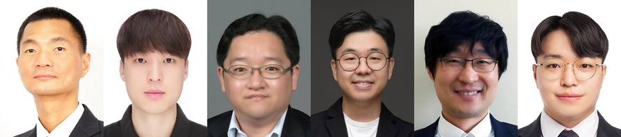 ▲ DGIST(총장 이건우) 로봇및기계전자공학과 김봉훈 교수 연구팀이 KAIST, POSTECH, 경희대학교, 국립공주대학교 등과 공동연구를 통해 전기나 외부 동력 없이도 스스로 냉방과 난방을 조절할 수 있는 ‘3차원 스마트 건축물 에너지 절감 소자’를 개발했다(좌측부터) DGIST(김봉훈, 진호준), KAIST(이봉재), POSTECH(김진태), 경희대학교(김선경), 공주대학교(서준용) 공동연구팀.ⓒDGIST