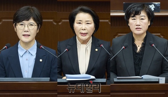 ▲ 왼쪽부터 신혜영, 최병순, 정인화 의원.ⓒ김경태 기자