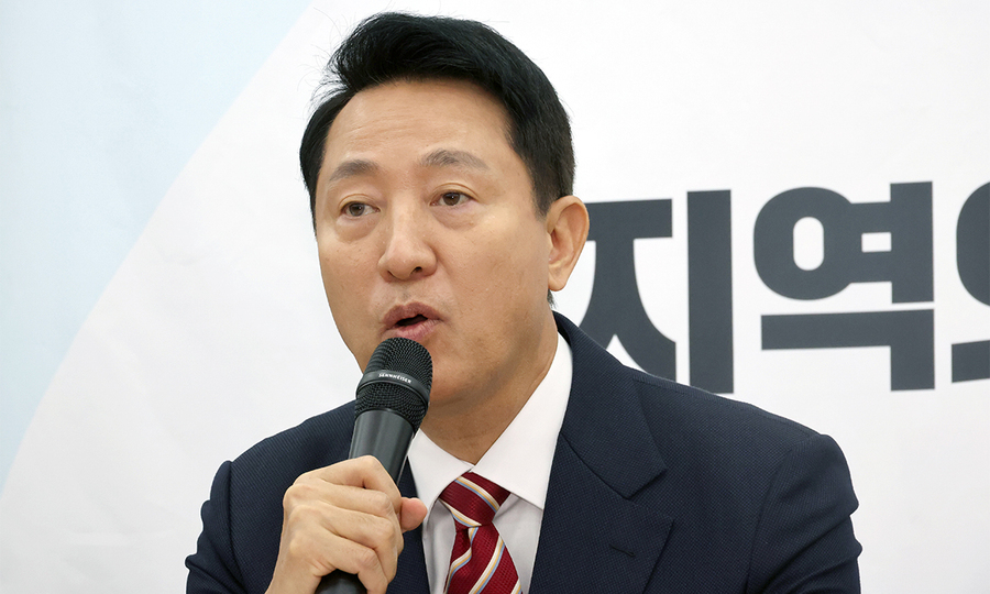 ▲ 오세훈 서울시장이 12일 서울 여의도 국민의힘 당사에서 열린 지방선거총괄기획단 및 시·도 광역단체장 연석회의에서 발언을 하고 있다. /뉴시스