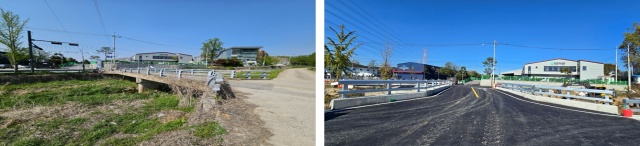 ▲ 예지교 확장 공사 전(왼쪽)과 공사 후(오른쪽) 모습. ⓒ용인시 제공