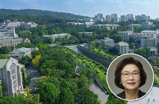 ▲ 이화여자대학교 전경. 우측 하단은 이향숙 총장.ⓒ이화여대