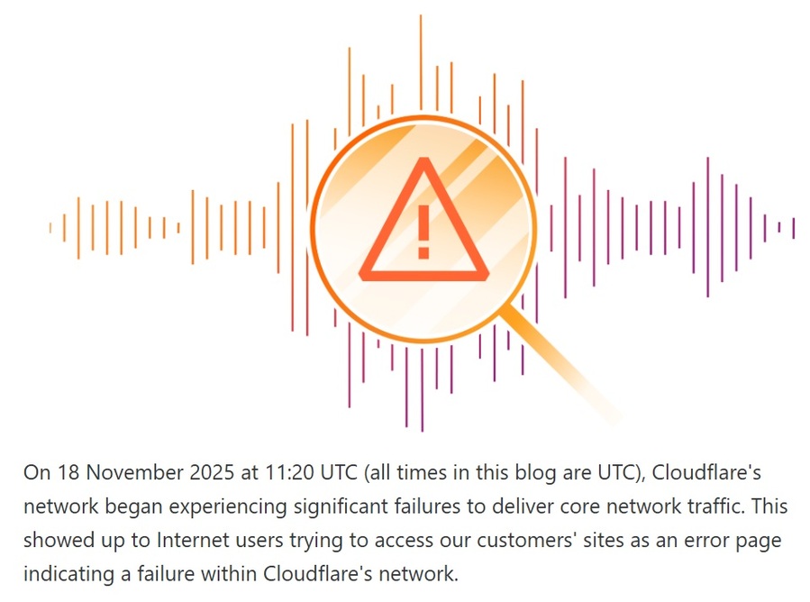 ▲ 클라우드플레어의 서비스 장애 안내문.ⓒ클라우드플레어