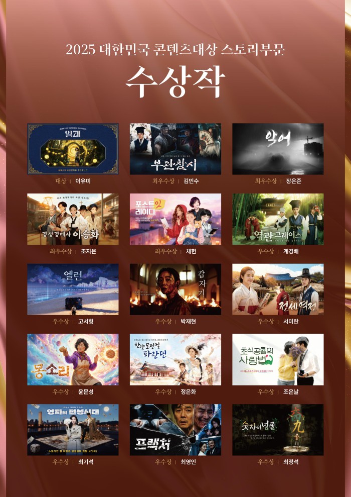 ▲ '2025년 대한민국 콘텐츠 대상 스토리 부문' 수상작.ⓒ문체부