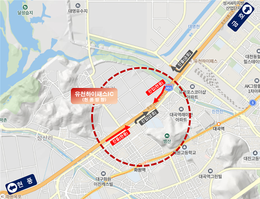 ▲ 대구광역시와 한국도로공사는 11월 28일 오전 11시, 달서구 대천동 월천공원에서 ‘유천하이패스IC 현풍방향 설치공사’ 기공식을 연다.ⓒ대구시