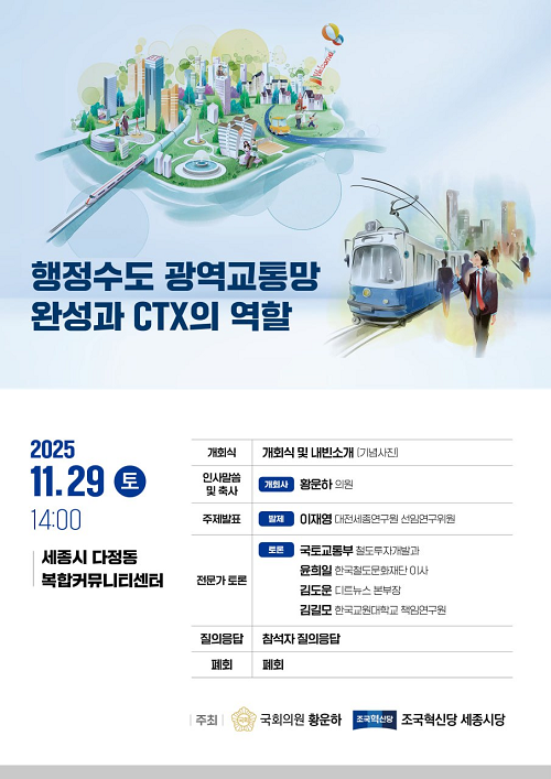 ▲ 행정수도 광역교통망 완성과 CTX의 역할 토론회 포스터.ⓒ황운하 의원