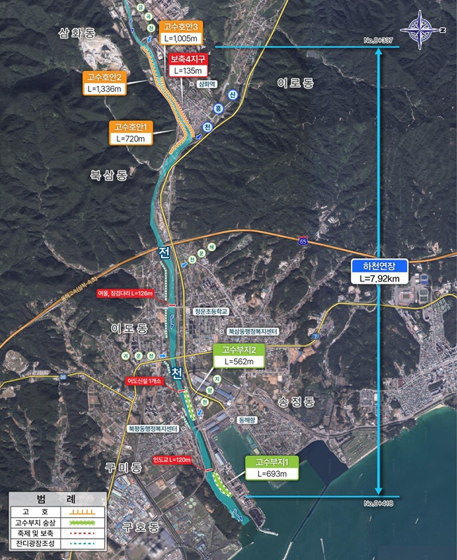 ▲ 전천 하천정비 위치도. ⓒ동해시
