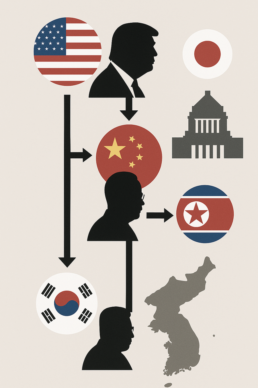 ▲ 트럼프의 국제정치공학. 시진핑엔 손바닥 마주쳐 주고, 다카이치엔 견제구 날렸다. 김정은 유인작전이다. 한국이 설 곳은 어디에도 없다. ⓒ 챗Gpt ▲ 트럼프의 국제정치공학. 시진핑엔 손바닥 마주쳐 주고, 다카이치엔 견제구 날렸다. 김정은 유인작전이다. 한국이 설 곳은 어디에도 없다. ⓒ 챗Gpt