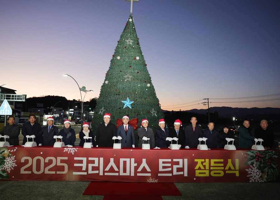 ▲ 청도군(군수 김하수)은 지난 28일 화양읍 범곡사거리에서 김하수 군수 등이 참석한 가운데‘2025년 크리스마스트리 점등식’을 개최했다.ⓒ청도군