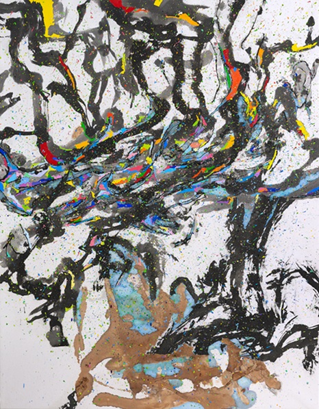 ▲ 정현영. 생의수고 the burden in Life. 122.8x95.5cm. 한지에 먹과 감물 드로잉 콜라주와 아크릴. 2022.ⓒ세종대