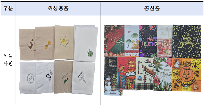 ▲ 일회용 종이냅킨과 장식용 냅킨 사진 및 용도 ⓒ서울시