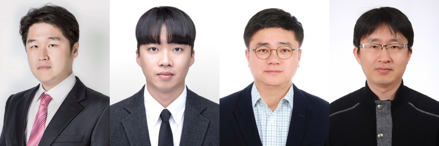 ▲ (왼쪽부터)박철민 교수(국립금오공대 재료공학부), 김도현 연구원(국립금오공대 신소재공학과 박사과정),전기준 교수(인하대), 최정희 박사(한국전기연구원)ⓒ금오공대 제공