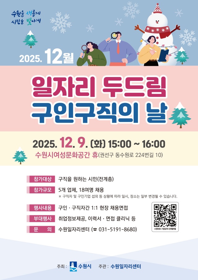 ▲ 12월 ‘일자리 두드림’ 홍보물. ⓒ수원시 제공