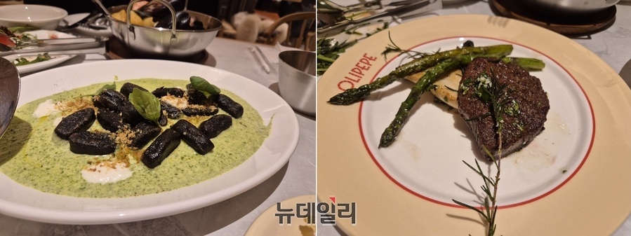 ▲ 베르데 뇨끼와 필레토 디 만조. 전체적으로 메뉴가 자극적이지 않고 재료 본연의 맛을 살리는 데 집중한 것이 느껴졌다.ⓒ조현우 기자