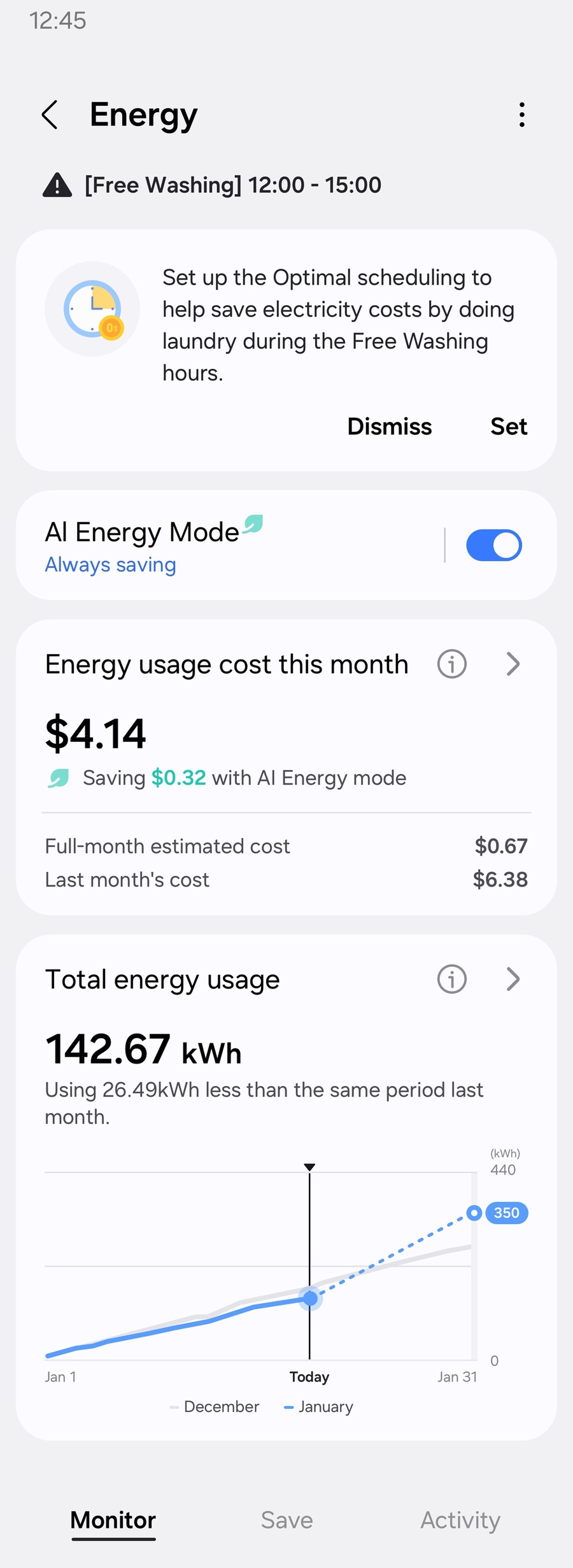 ▲ 전기요금 혜택이 제공되는 시간에 맞춰 알림을 제공하는 삼성전자 '스마트싱스 에너지' 앱 이미지 ⓒ삼성전자