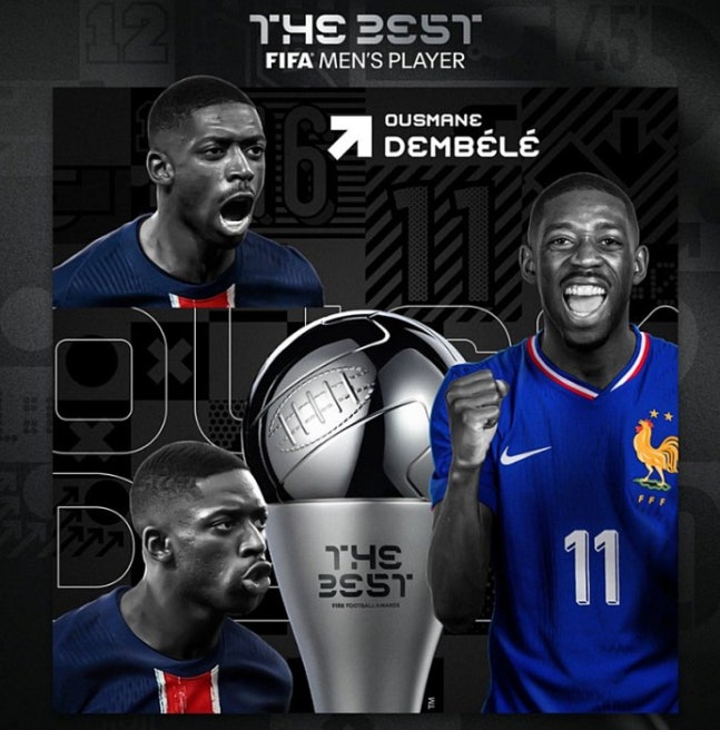 ▲ PSG의 에이스 뎀벨레가 발롱도르에 이어 FIFA 올해의 선수상까지 수상했다.ⓒFIFA 제공