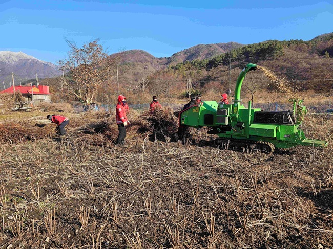 ▲ 북부지방산림청이 산불의 주요 원인 중 하나인 소각산불을 근절하기 위해 지난 1일부터 15일까지 '영농부산물 파쇄주간'을 운영하고, 산림 인접지에서 발생한 영농부산물 6만8000㎡를 직접 수거·파쇄했다. ⓒ북부지방산림청