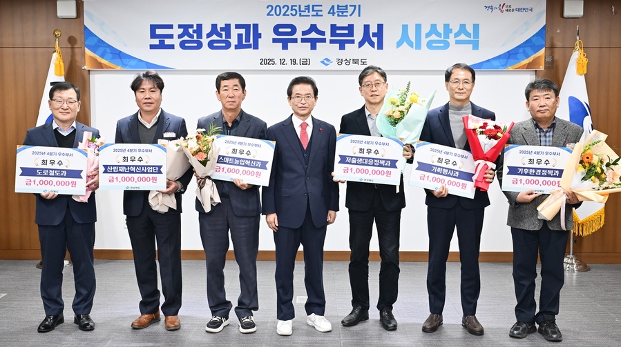 ▲ 경북도는 19일 도청 호국실에서 2025년 4분기 동안 탁월한 행정 성과를 거둔 6개 부서를 ‘우수부서’로 선정해 시상했다.ⓒ경북도