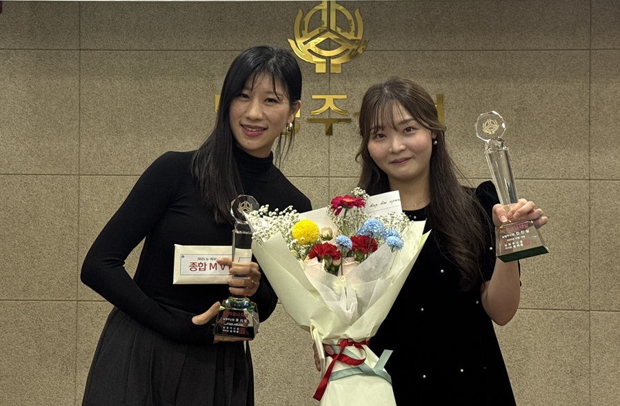 ▲ 종합대상을 수상한 윤지영 대리, 전진실 서기보. ⓒ남청주신협